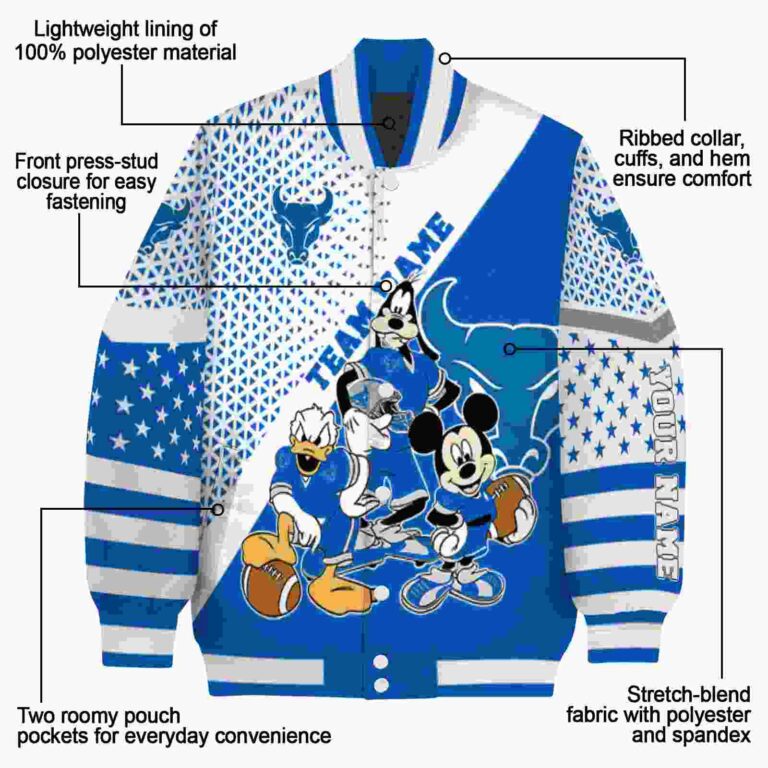 personalized buffalo bulls mickey donald goofy royal blue white jacket new arrival jacketwow