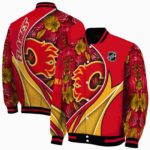 personalized calgary flames floral print red jacket best selling jacketwow