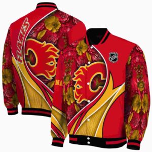 personalized calgary flames floral print red jacket fashion forward jacketwow