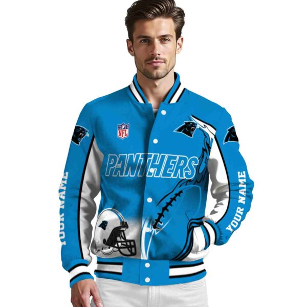 personalized carolina panthers flaming football blue white jacket high quality jacketwow