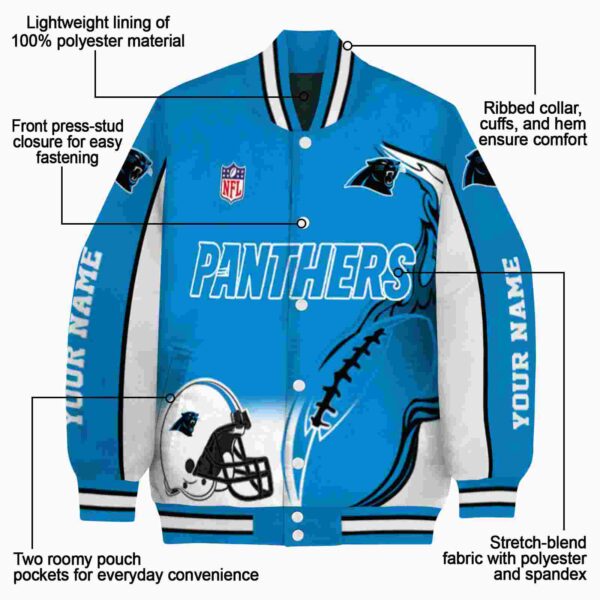 personalized carolina panthers flaming football blue white jacket new arrival jacketwow