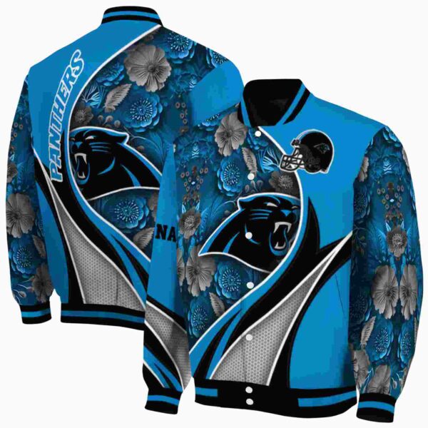 personalized carolina panthers floral print blue jacket fashion forward jacketwow