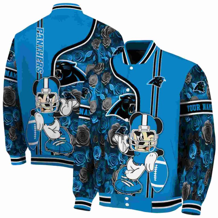 personalized carolina panthers rose mickey blue jacket fashion forward jacketwow