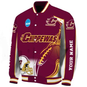 personalized central michigan chippewas flaming football maroon white jacket best selling jacketwow
