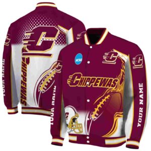 personalized central michigan chippewas flaming football maroon white jacket fashion forward jacketwow