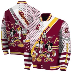 personalized central michigan chippewas mickey donald goofy maroon white jacket fashion forward jacketwow