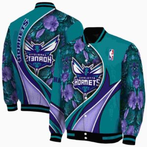 personalized charlotte hornets floral print teal jacket fashion forward jacketwow