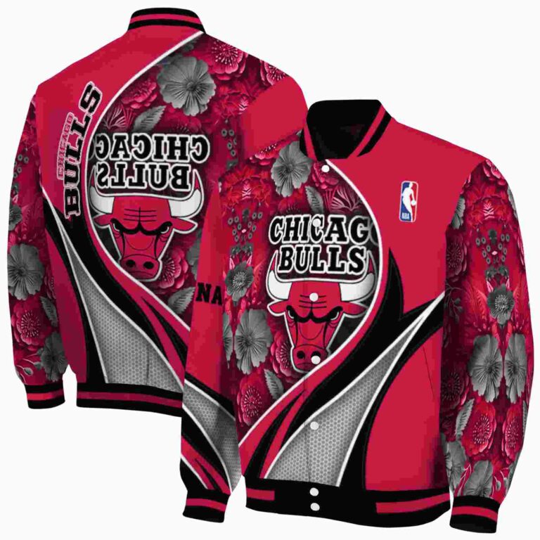 personalized chicago bulls floral print red jacket fashion forward jacketwow