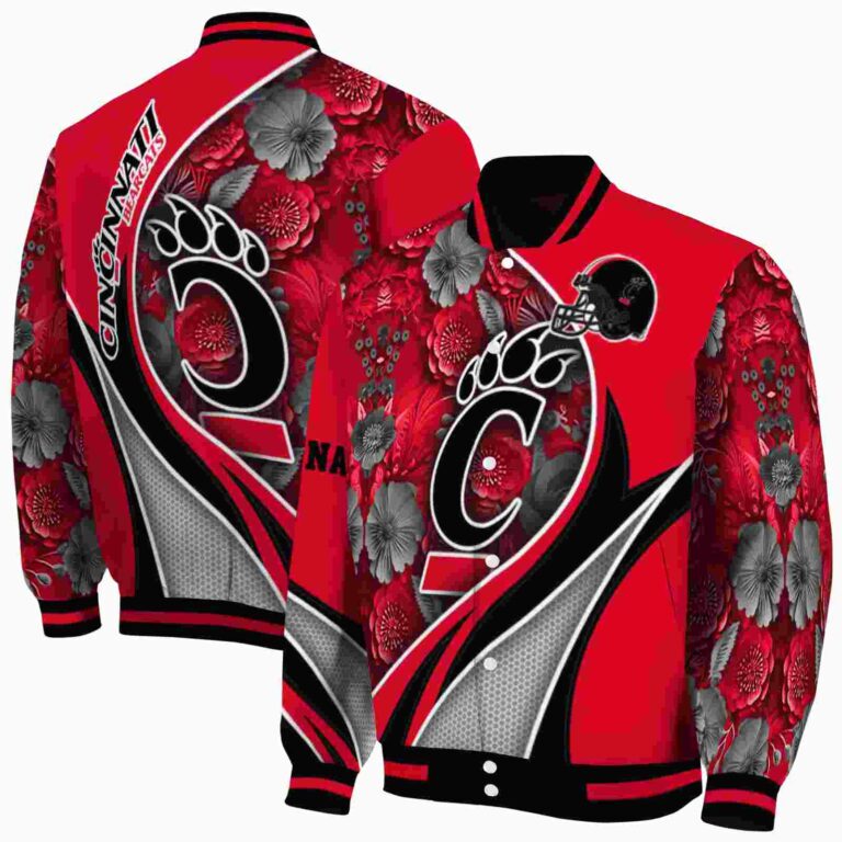 personalized cincinnati bearcats floral print red jacket fashion forward jacketwow