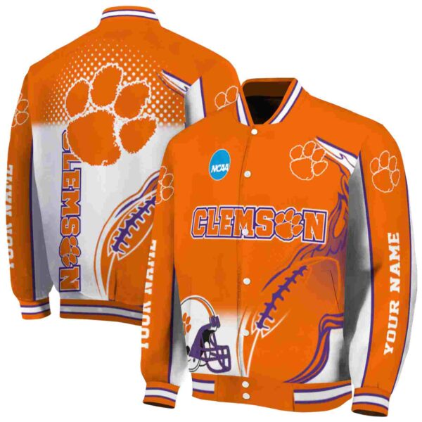 personalized clemson tigers flaming football orange white jacket fashion forward jacketwow