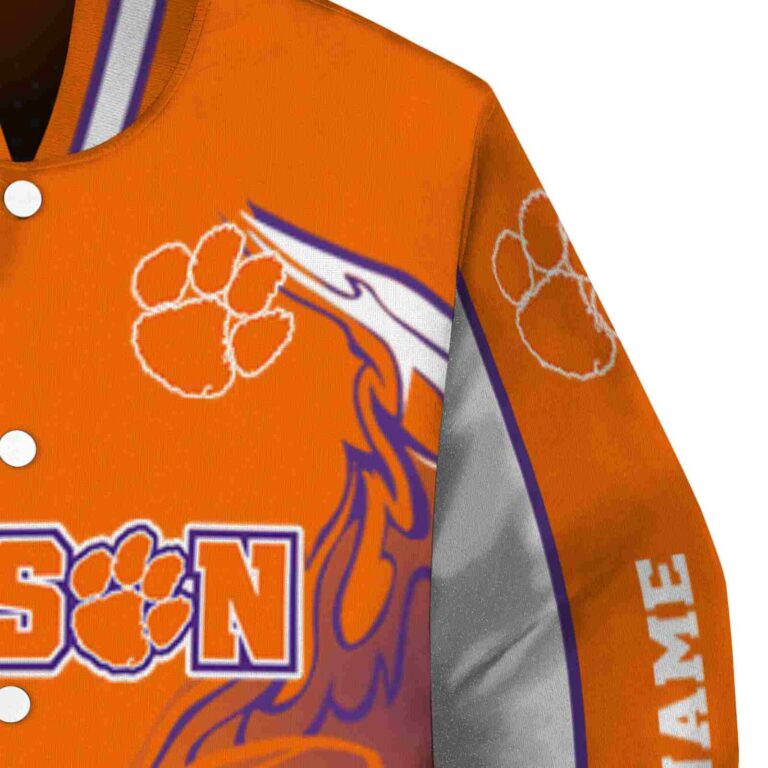 personalized clemson tigers flaming football orange white jacket premium grade jacketwow