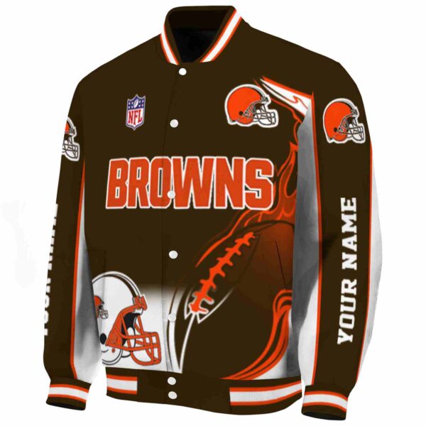 personalized cleveland browns flaming football brown white jacket best selling jacketwow