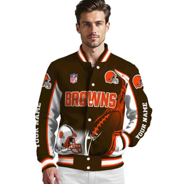 personalized cleveland browns flaming football brown white jacket high quality jacketwow