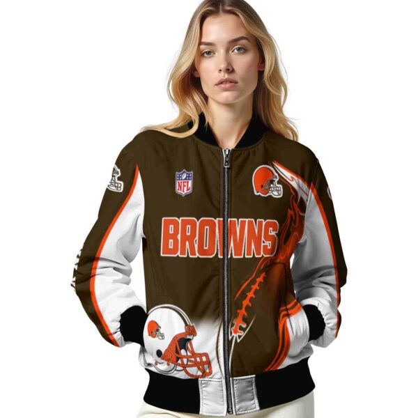 personalized cleveland browns flaming football brown white jacket latest model jacketwow
