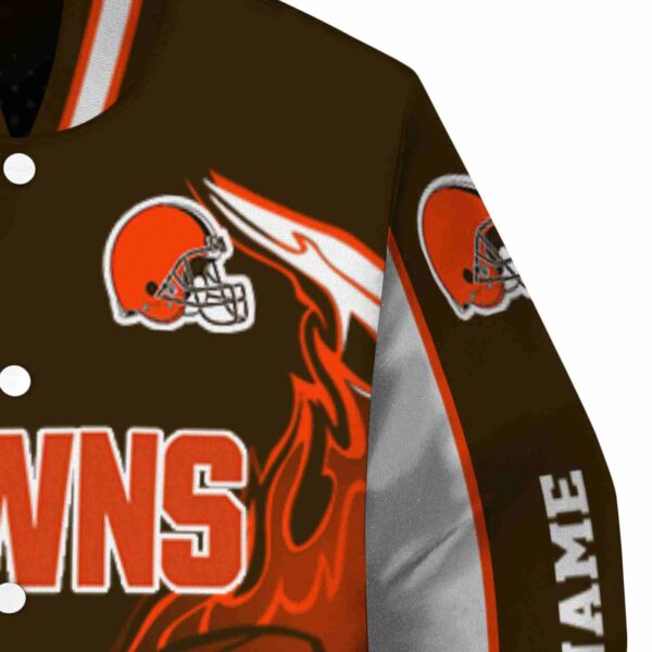 personalized cleveland browns flaming football brown white jacket premium grade jacketwow