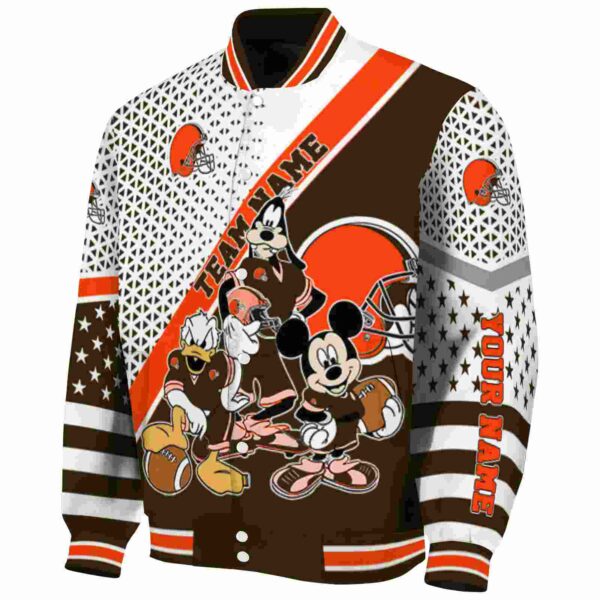 personalized cleveland browns mickey donald goofy brown white jacket best selling jacketwow