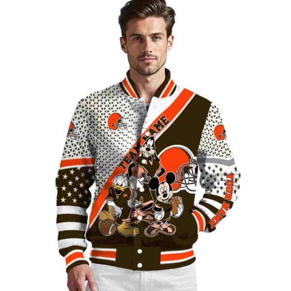 personalized cleveland browns mickey donald goofy brown white jacket high quality jacketwow
