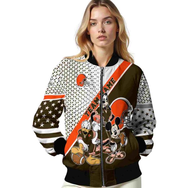 personalized cleveland browns mickey donald goofy brown white jacket latest model jacketwow