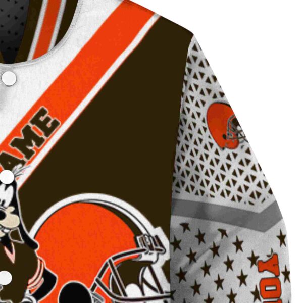 personalized cleveland browns mickey donald goofy brown white jacket premium grade jacketwow