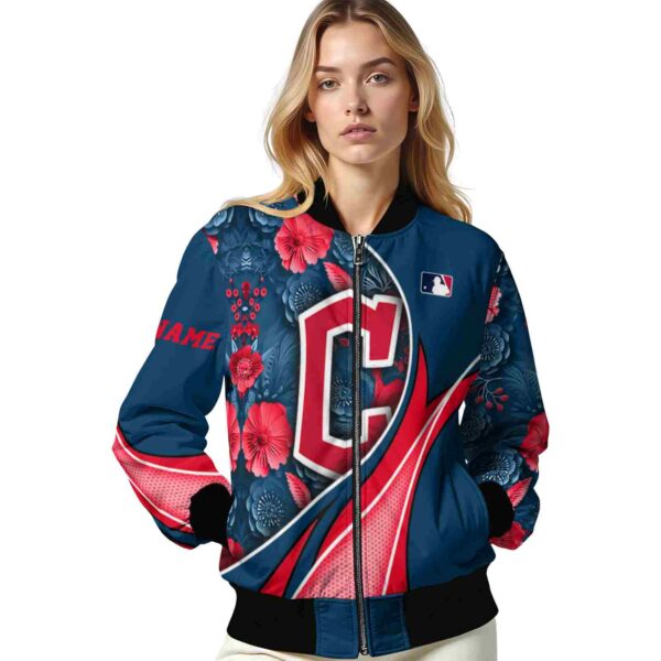 personalized cleveland guardians floral print navy blue jacket latest model jacketwow