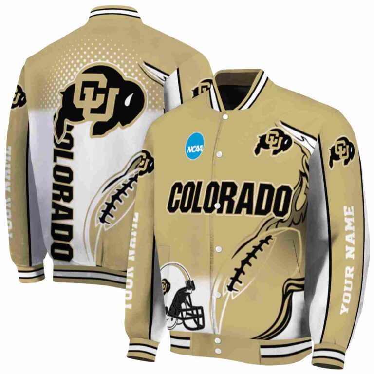 personalized colorado buffaloes flaming football gold white jacket fashion forward jacketwow