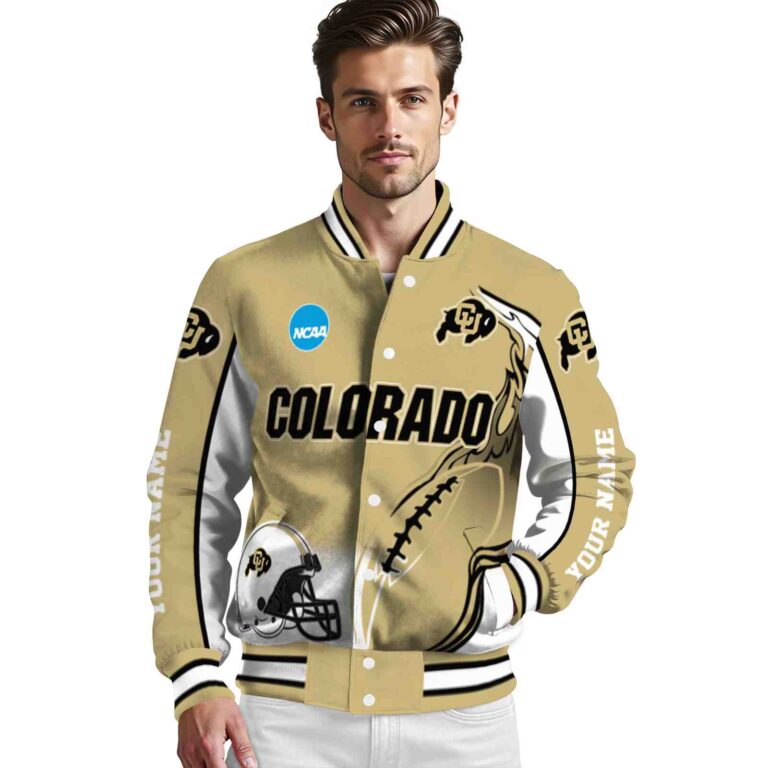 personalized colorado buffaloes flaming football gold white jacket high quality jacketwow