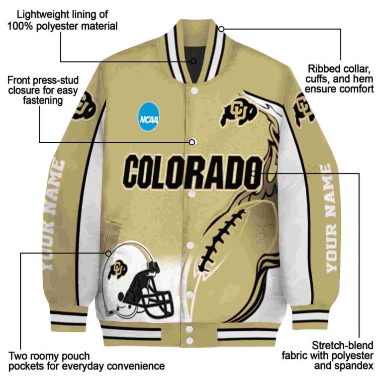personalized colorado buffaloes flaming football gold white jacket new arrival jacketwow