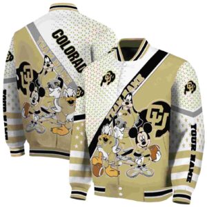 personalized colorado buffaloes mickey donald goofy gold white jacket fashion forward jacketwow