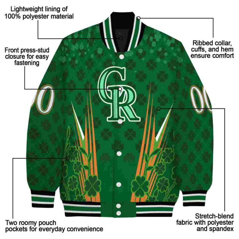 personalized colorado rockies shamrock pattern green jacket new arrival jacketwow