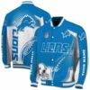 personalized detroit lions flaming football blue white jacket fashion forward jacketwow