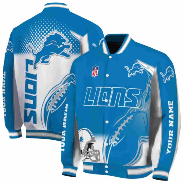 personalized detroit lions flaming football blue white jacket fashion forward jacketwow