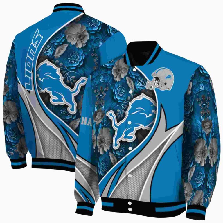 personalized detroit lions floral print blue jacket fashion forward jacketwow
