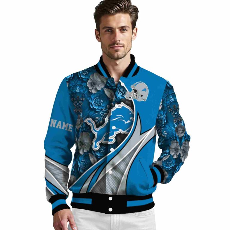 personalized detroit lions floral print blue jacket high quality jacketwow