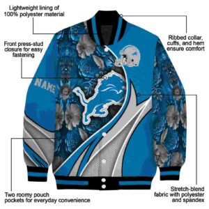 personalized detroit lions floral print blue jacket new arrival jacketwow