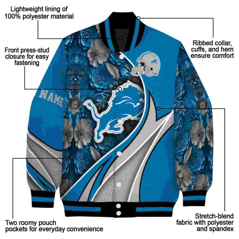 personalized detroit lions floral print blue jacket new arrival jacketwow