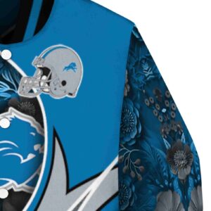 personalized detroit lions floral print blue jacket premium grade jacketwow