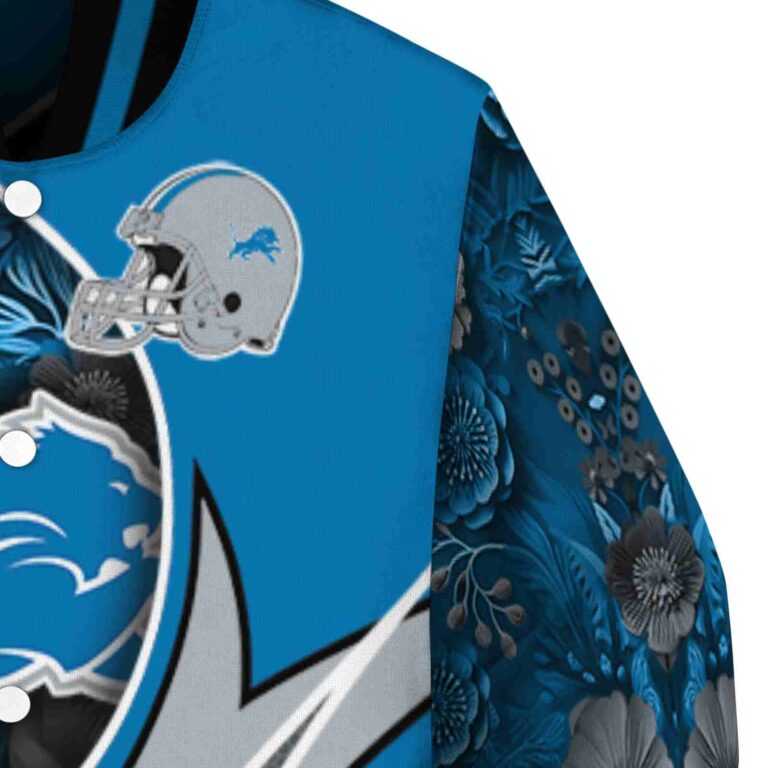 personalized detroit lions floral print blue jacket premium grade jacketwow