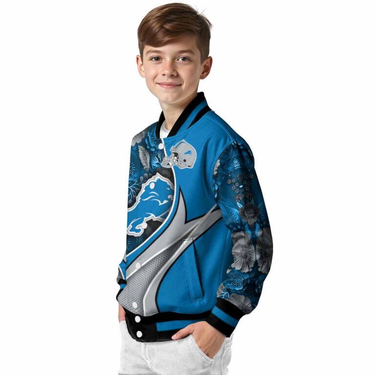 personalized detroit lions floral print blue jacket trendy jacketwow