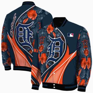 personalized detroit tigers floral print navy jacket fashion forward jacketwow