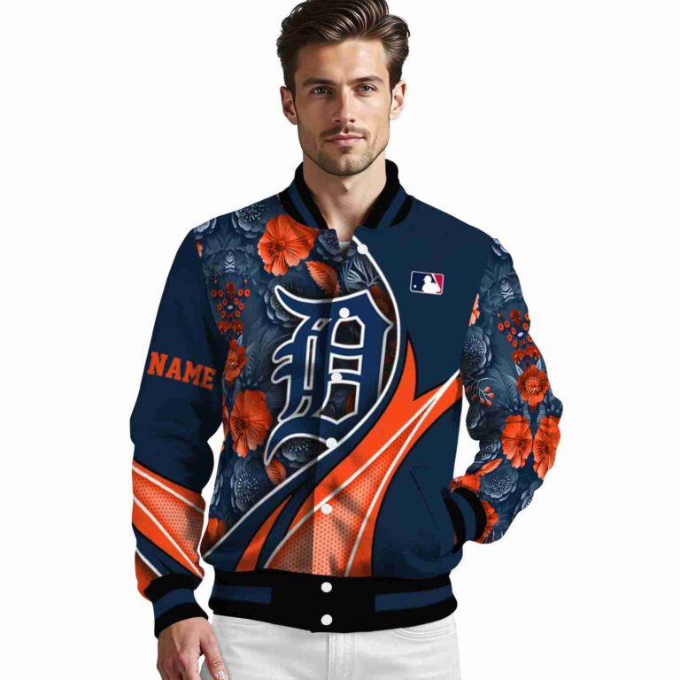 personalized detroit tigers floral print navy jacket high quality jacketwow