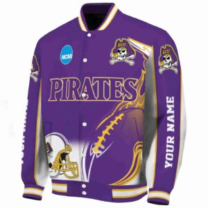 personalized east carolina pirates flaming football purple white jacket best selling jacketwow