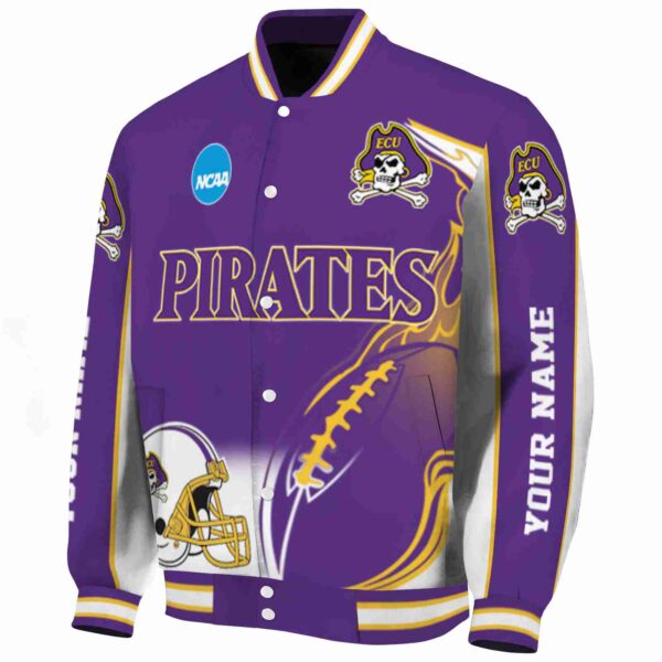 personalized east carolina pirates flaming football purple white jacket best selling jacketwow