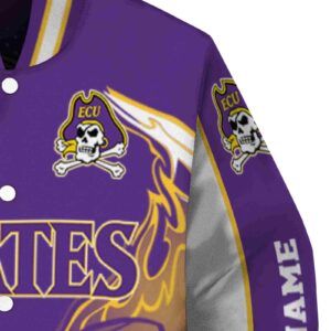 personalized east carolina pirates flaming football purple white jacket premium grade jacketwow