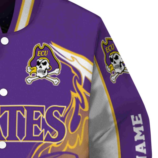 personalized east carolina pirates flaming football purple white jacket premium grade jacketwow