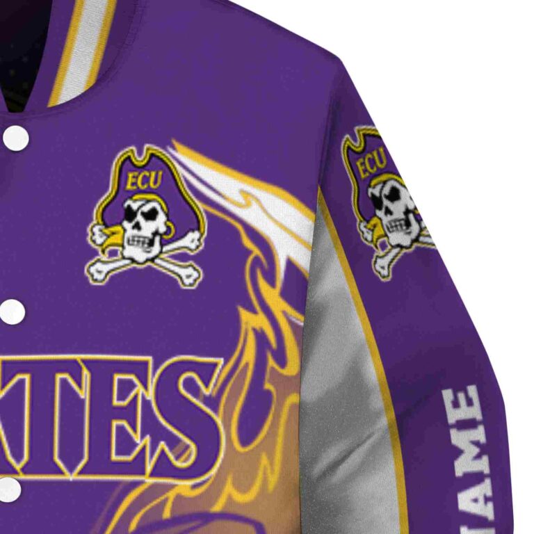 personalized east carolina pirates flaming football purple white jacket premium grade jacketwow