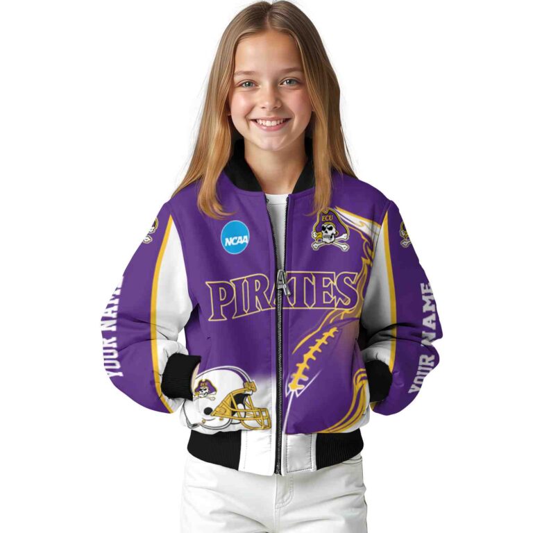 personalized east carolina pirates flaming football purple white jacket top rated jacketwow