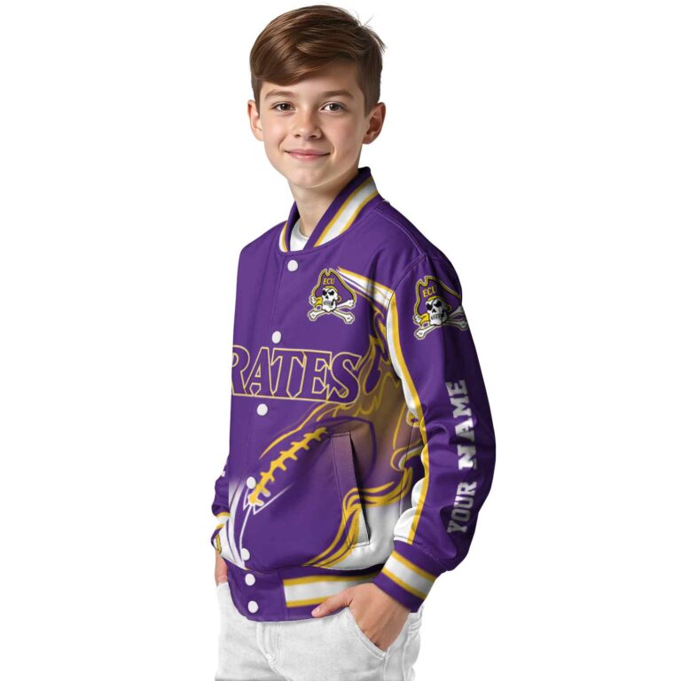 personalized east carolina pirates flaming football purple white jacket trendy jacketwow