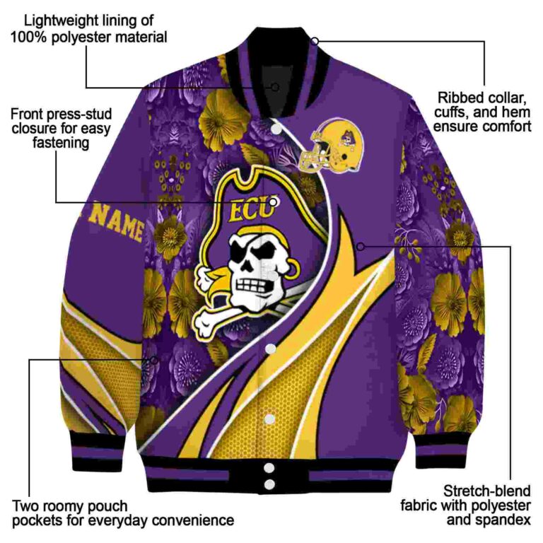 personalized east carolina pirates floral print purple jacket new arrival jacketwow