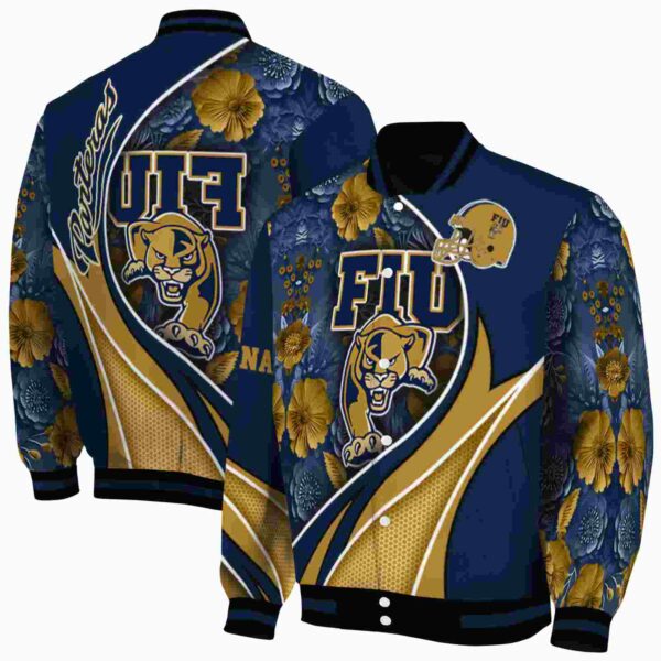 personalized fiu panthers floral print blue jacket fashion forward jacketwow
