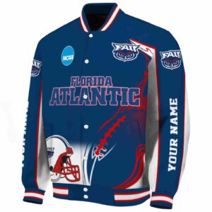 personalized florida atlantic owls flaming football blue white jacket best selling jacketwow